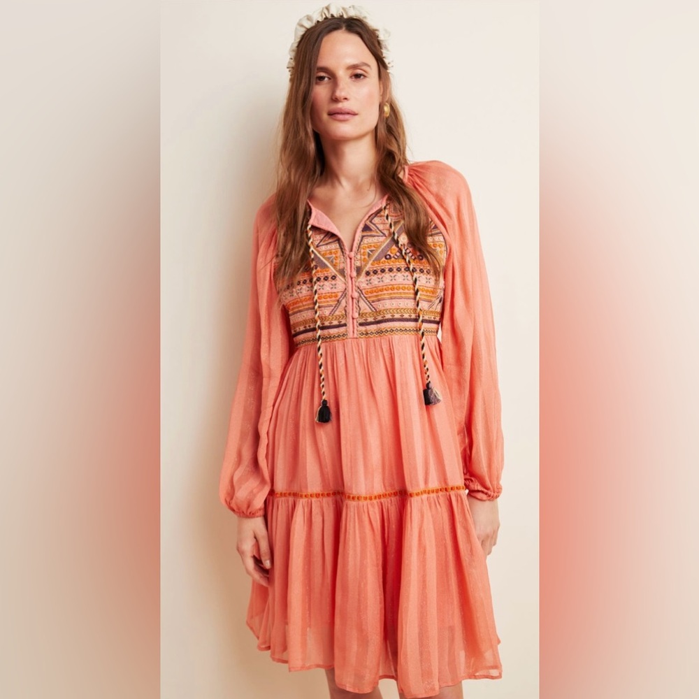 Anthropologie Norah Tiered Embroidered Mini Dress - Size XS - Picture 2 of 7